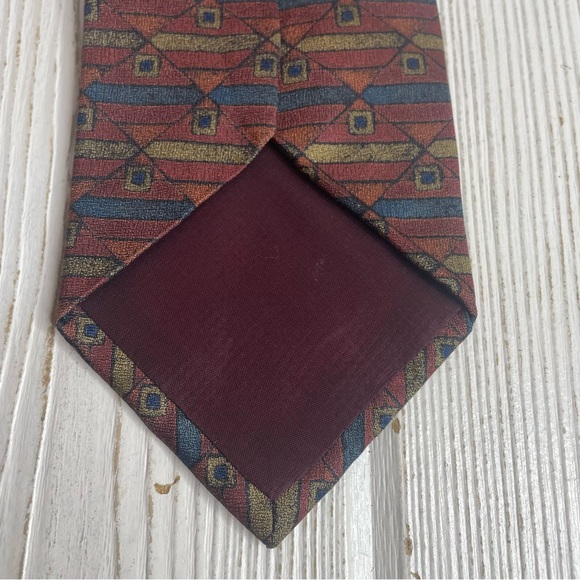 Arrow Men’s Silk Necktie Tie Geometric Burgundy Rust Blue Tan NEW NWT Classic - Picture 5 of 7